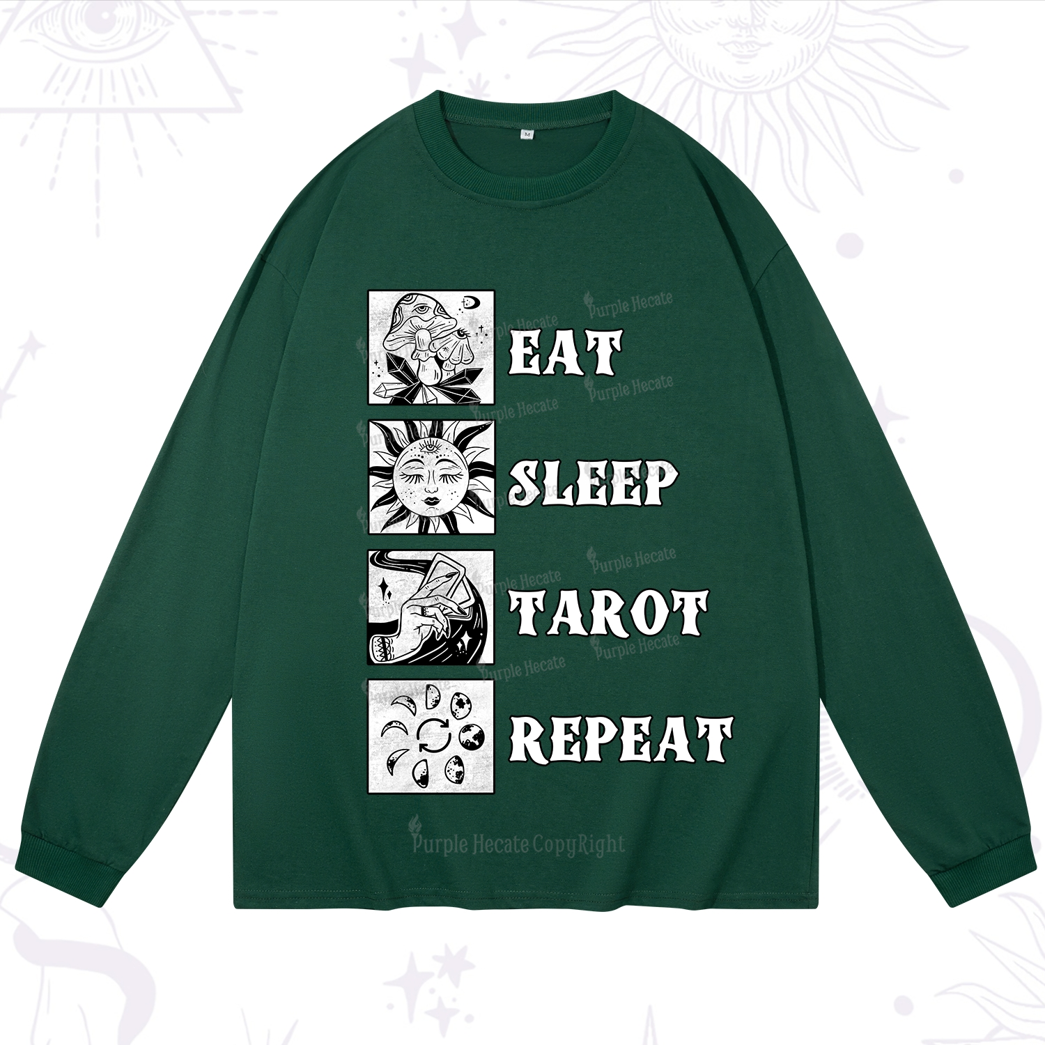Purplehecate Eat Sleep Tarot Repeat Long Sleeve T-Shirt