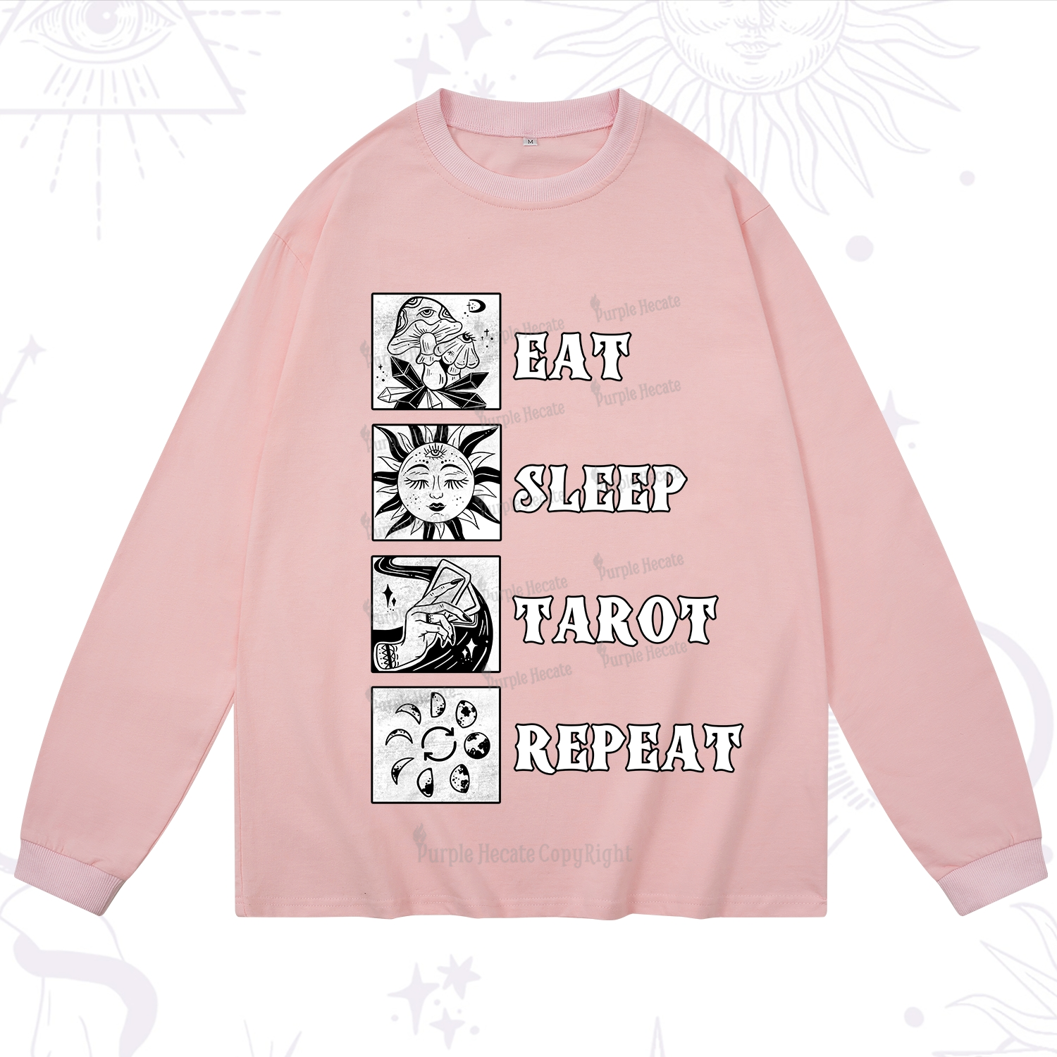 Purplehecate Eat Sleep Tarot Repeat Long Sleeve T-Shirt