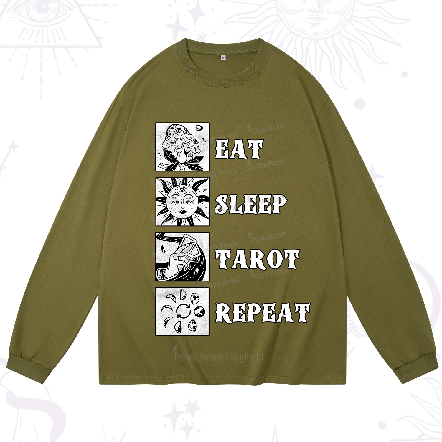 Purplehecate Eat Sleep Tarot Repeat Long Sleeve T-Shirt