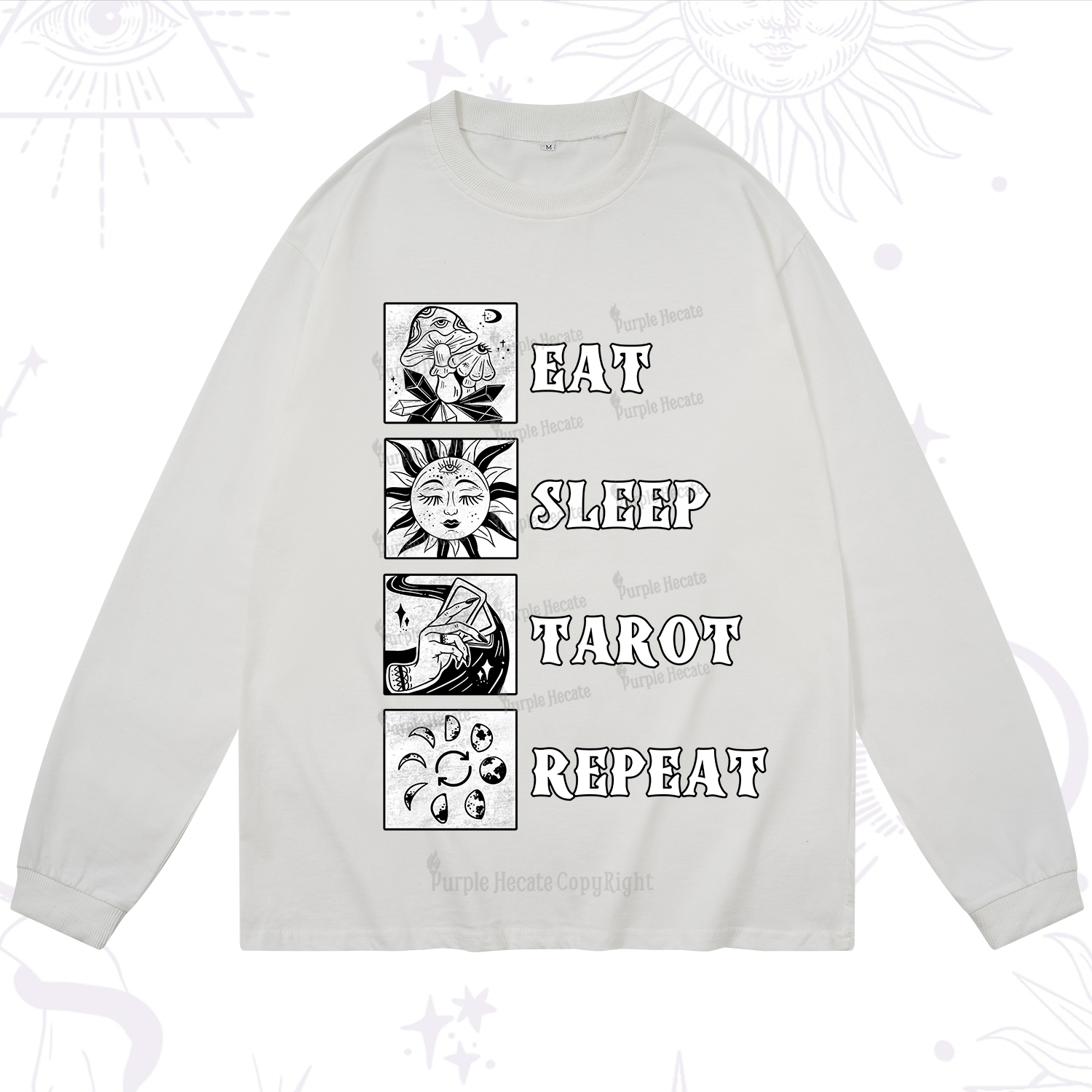 Purplehecate Eat Sleep Tarot Repeat Long Sleeve T-Shirt