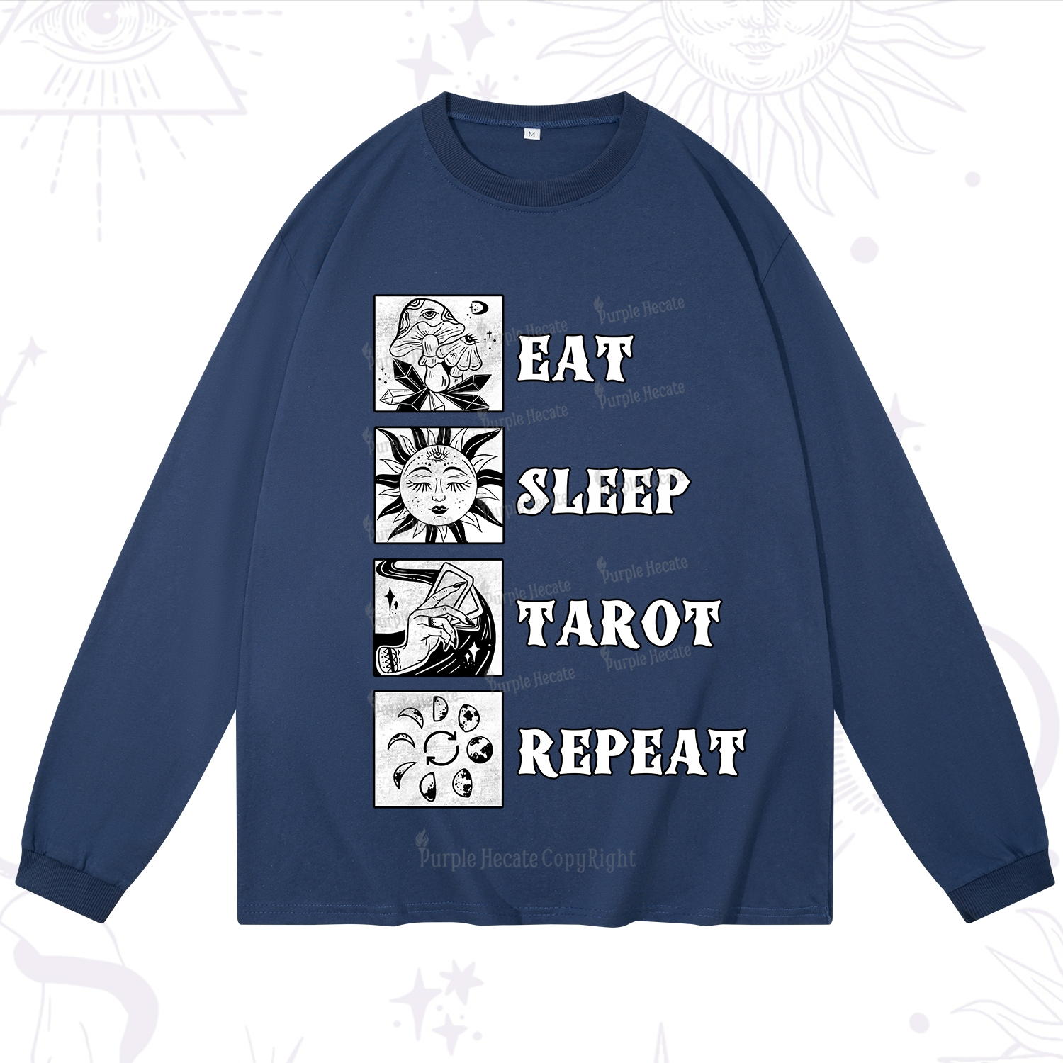 Purplehecate Eat Sleep Tarot Repeat Long Sleeve T-Shirt