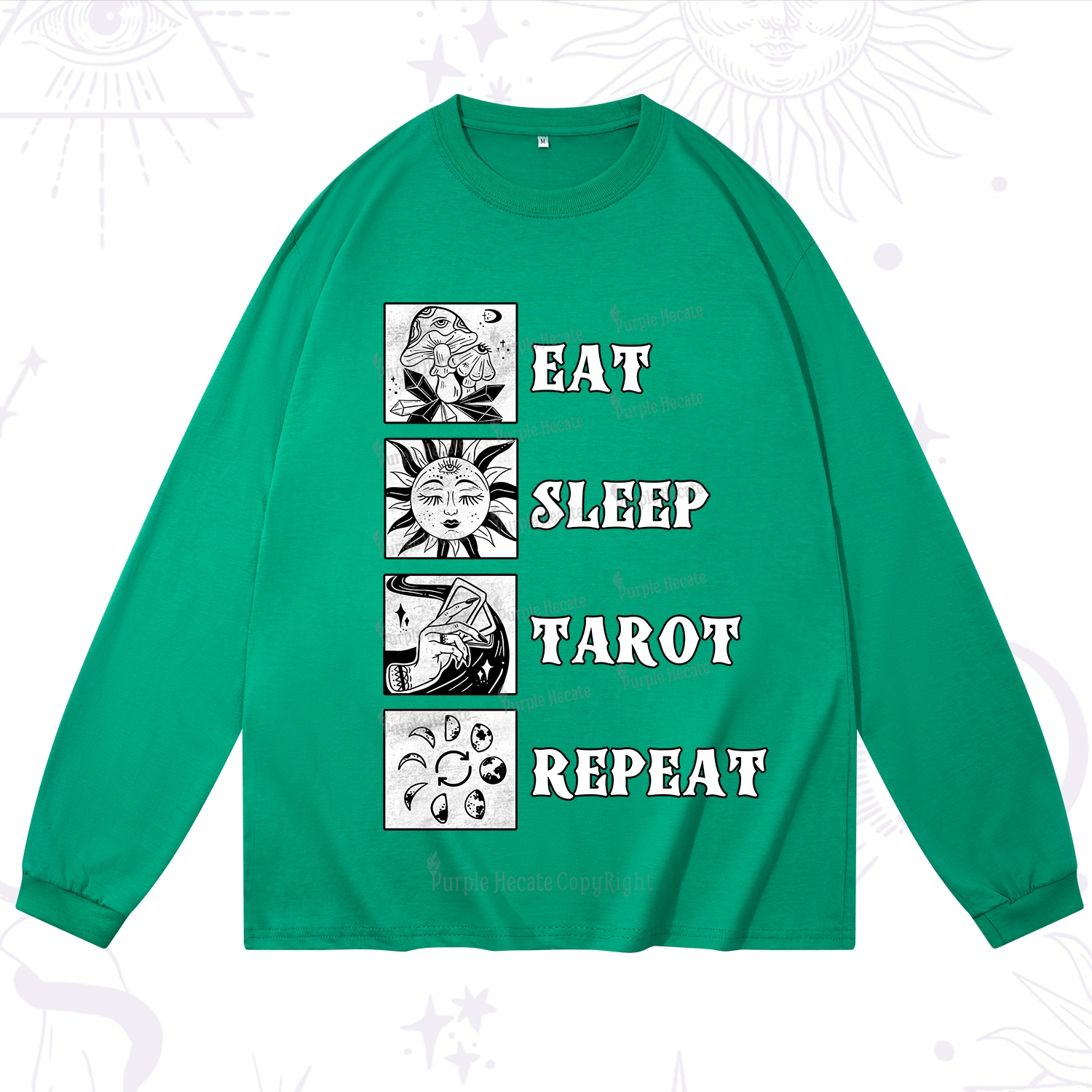 Purplehecate Eat Sleep Tarot Repeat Long Sleeve T-Shirt