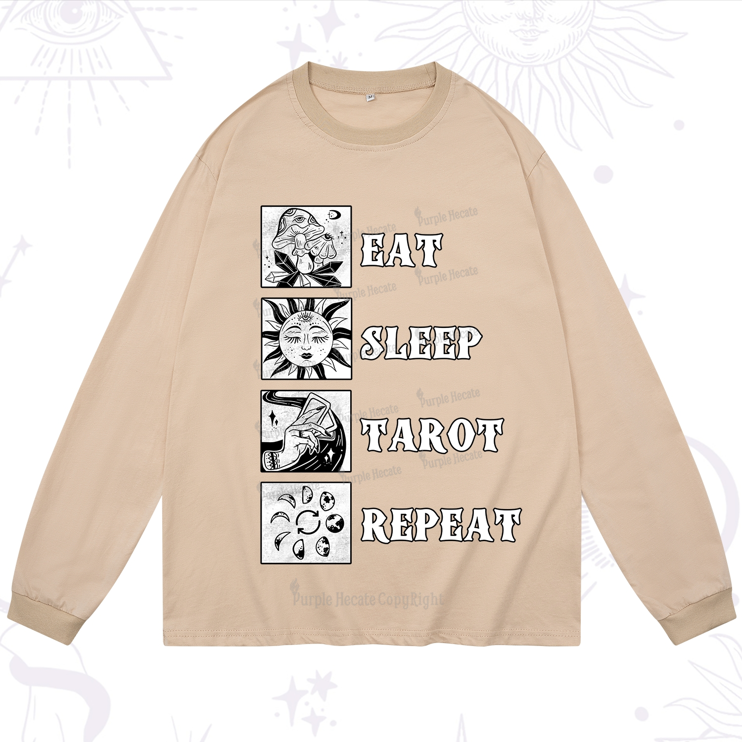 Purplehecate Eat Sleep Tarot Repeat Long Sleeve T-Shirt
