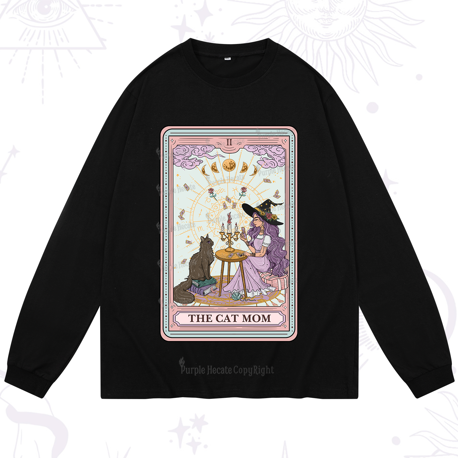 Purplehecate The Cat Witch Mom Tarot Long Sleeve T-Shirt