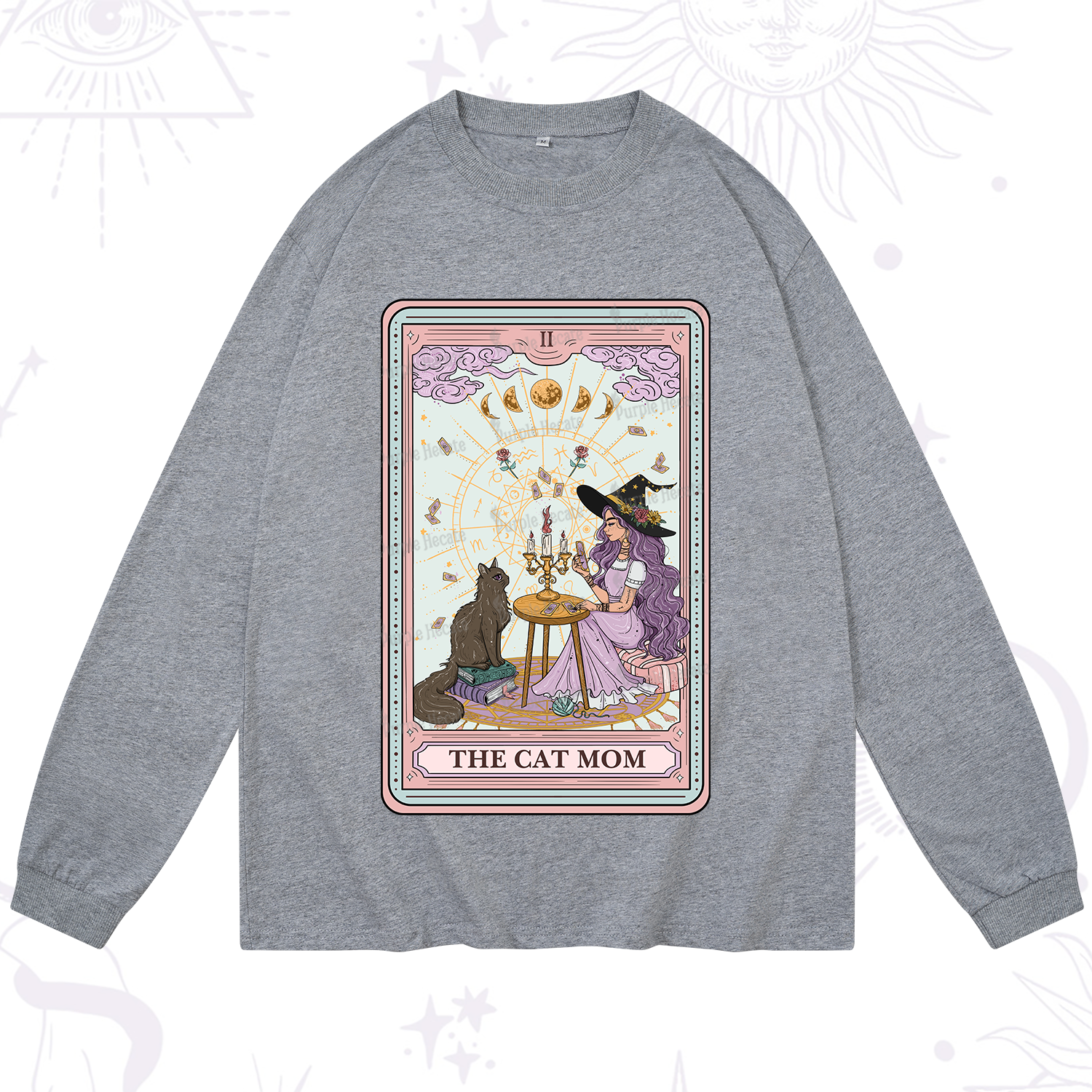 Purplehecate The Cat Witch Mom Tarot Long Sleeve T-Shirt