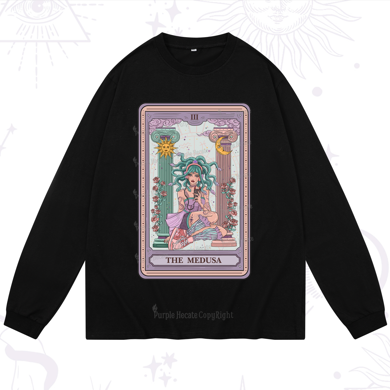 Purplehecate The Fashionable Medusa Tarot Card Long Sleeve T-Shirt