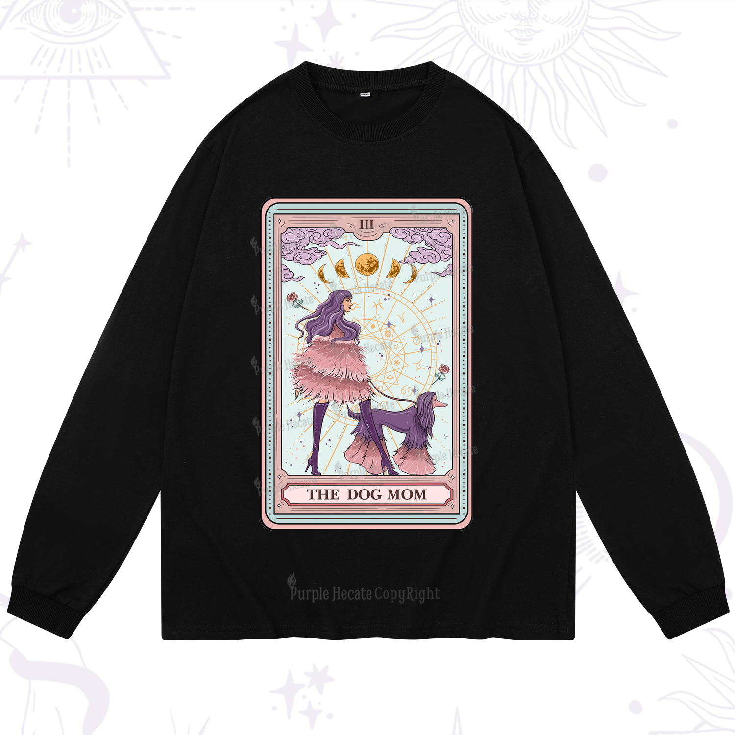Purplehecate The Fashionable Dog Mom Tarot Card Long Sleeve T-Shirt