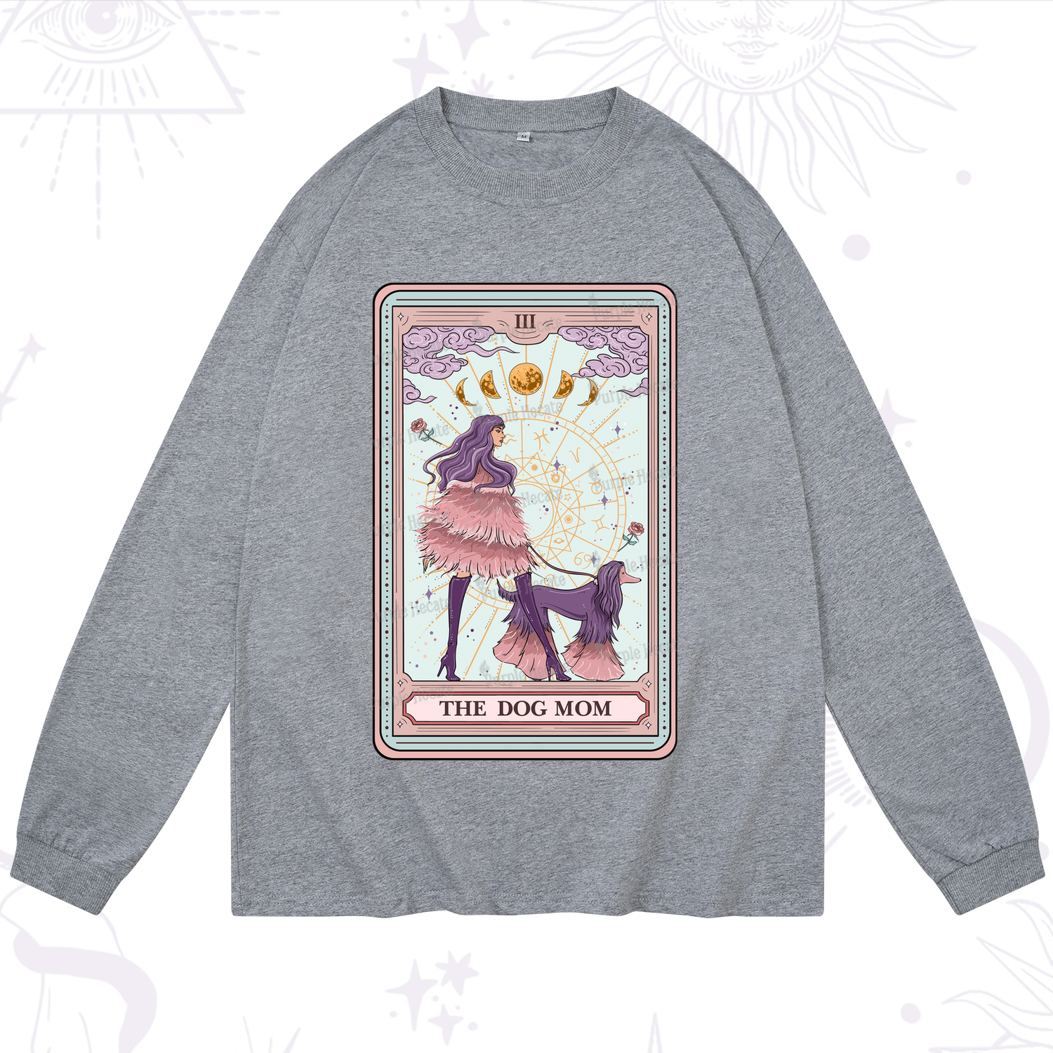 Purplehecate The Fashionable Dog Mom Tarot Card Long Sleeve T-Shirt