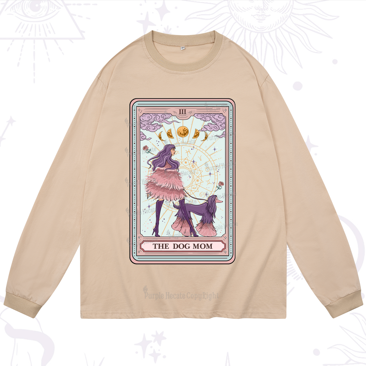 Purplehecate The Fashionable Dog Mom Tarot Card Long Sleeve T-Shirt