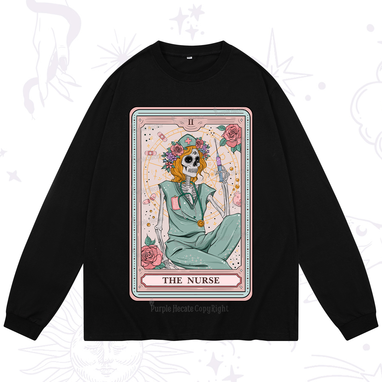 Purplehecate The Nurse Tarot Card Long Sleeve T-Shirt