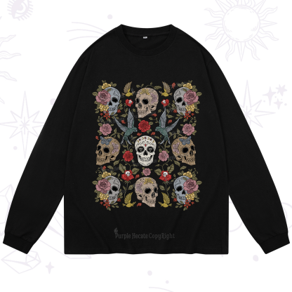 Purplehecate Skull Floral Long Sleeve T-Shirt