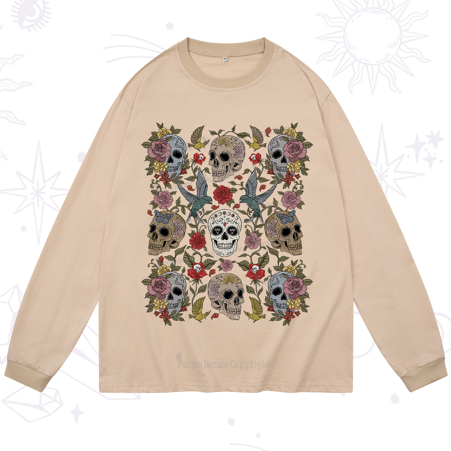 Purplehecate Skull Floral Long Sleeve T-Shirt