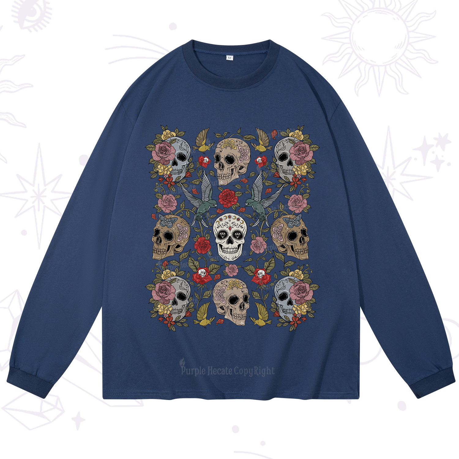 Purplehecate Skull Floral Long Sleeve T-Shirt