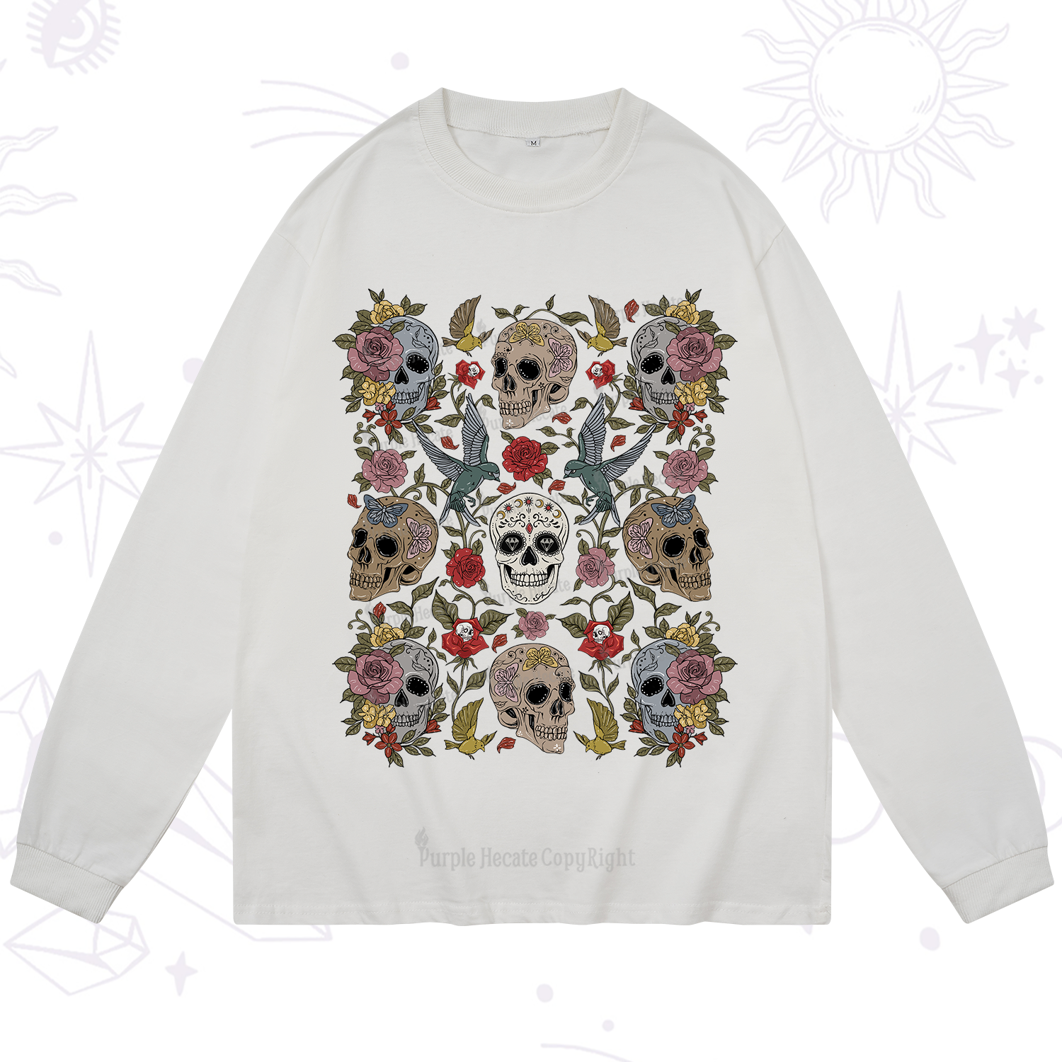 Purplehecate Skull Floral Long Sleeve T-Shirt