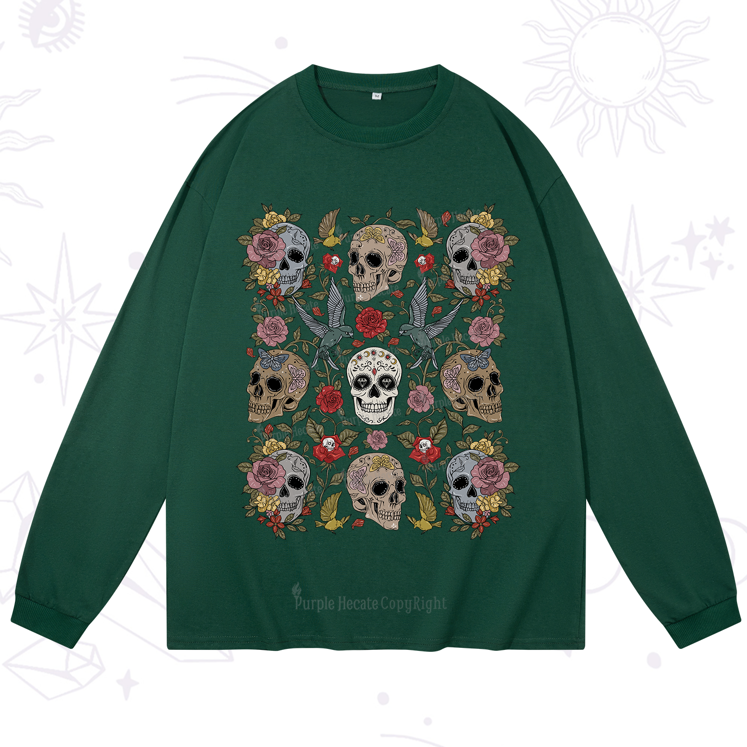 Purplehecate Skull Floral Long Sleeve T-Shirt