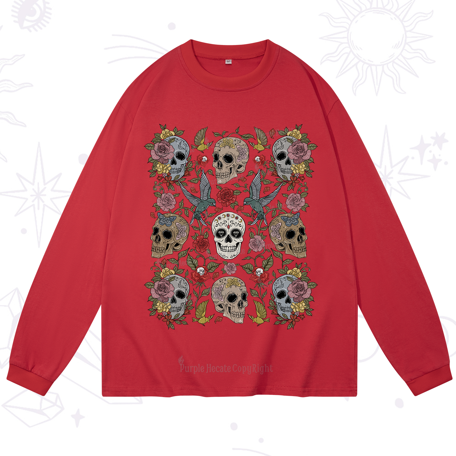 Purplehecate Skull Floral Long Sleeve T-Shirt