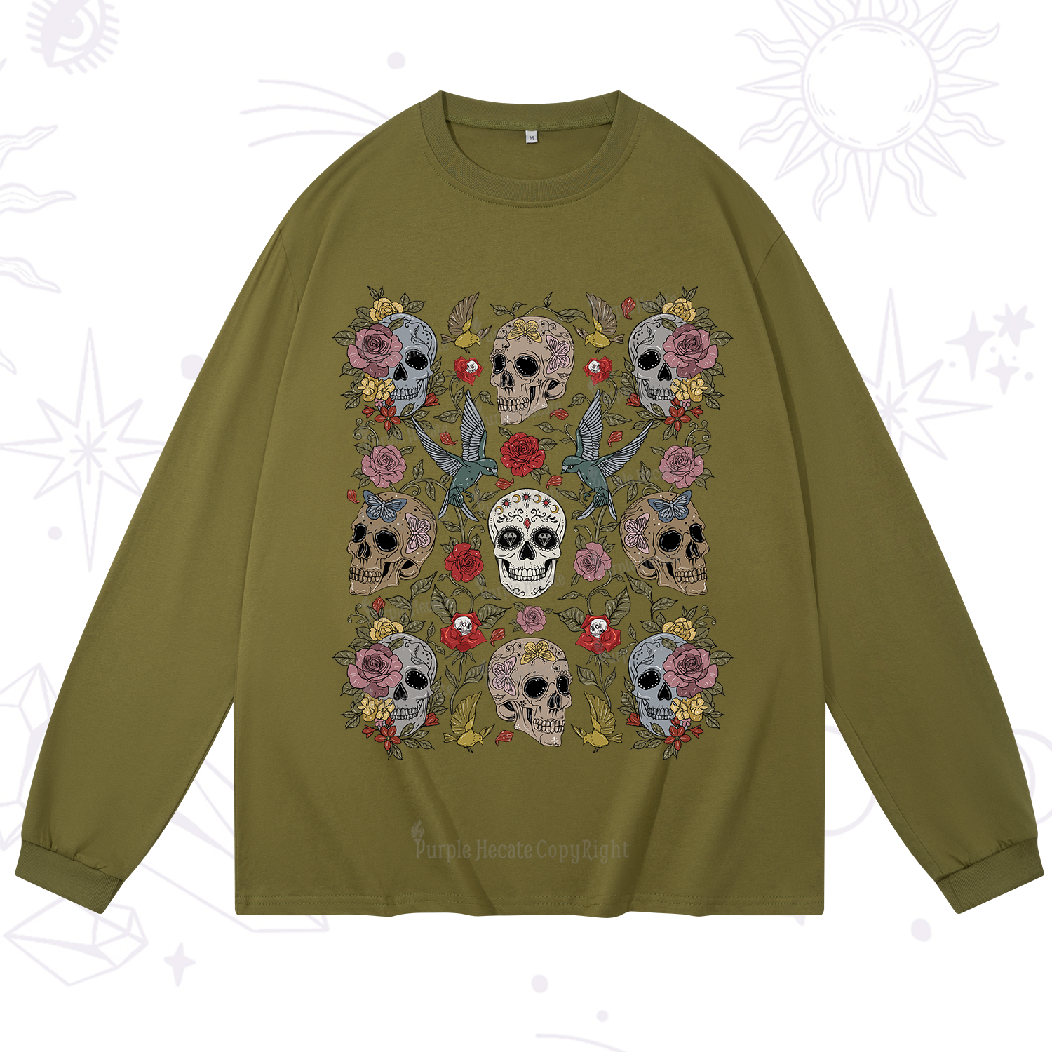 Purplehecate Skull Floral Long Sleeve T-Shirt
