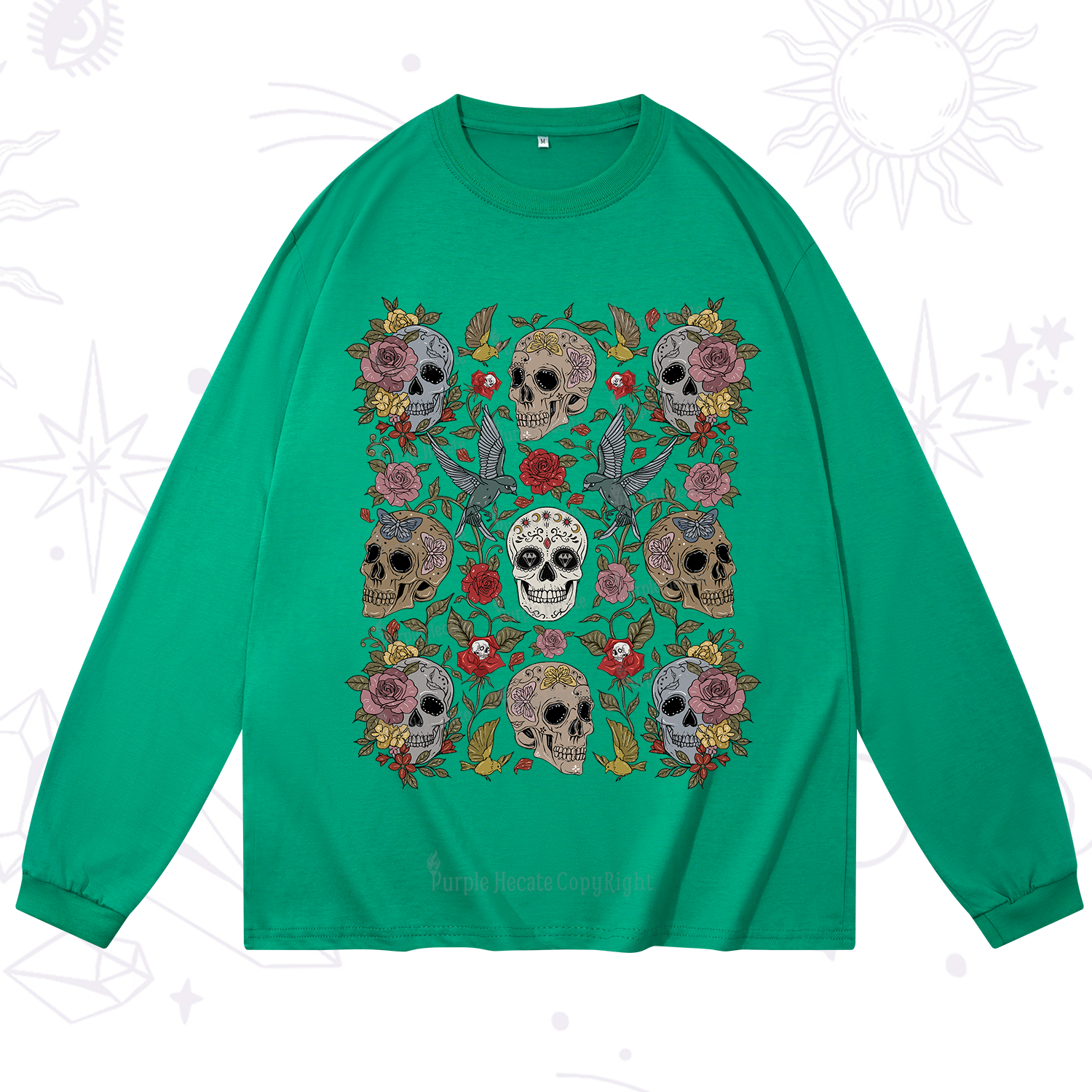 Purplehecate Skull Floral Long Sleeve T-Shirt