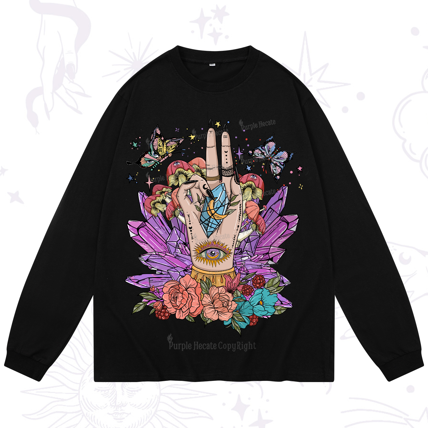 Purplehecate Mystic Crystal Divination Long Sleeve T-Shirt
