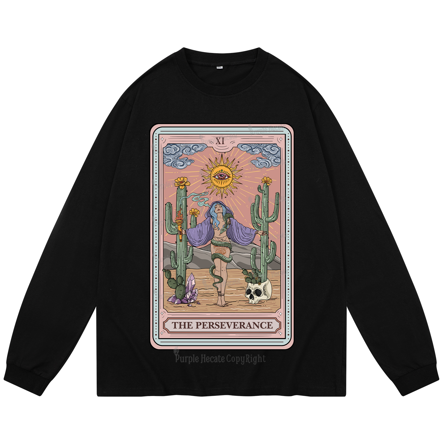 Purplehecate The Perseverance Tarot Card Long Sleeve T-Shirt