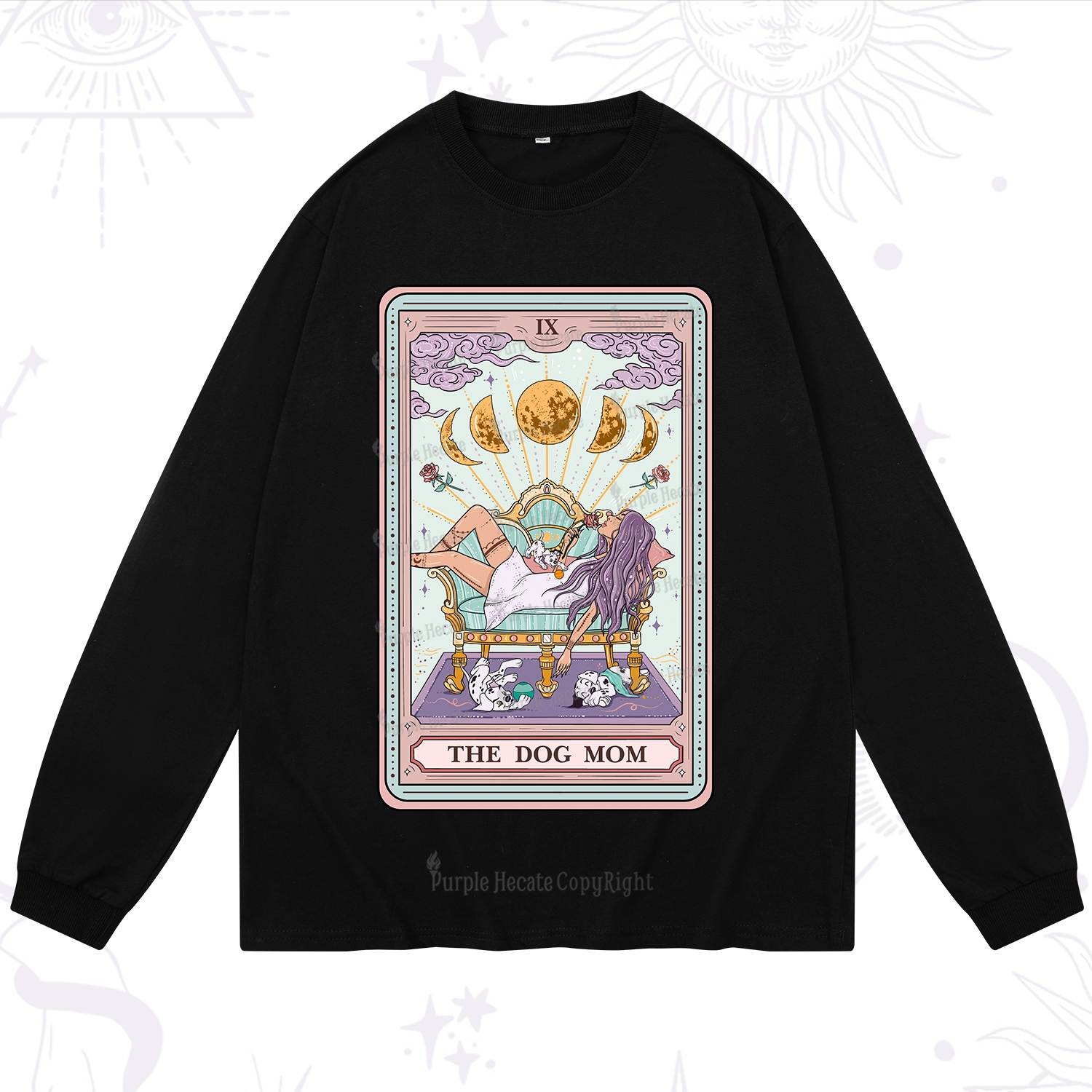Purplehecate The Dog Mom Tarot Card Long Sleeve T-Shirt