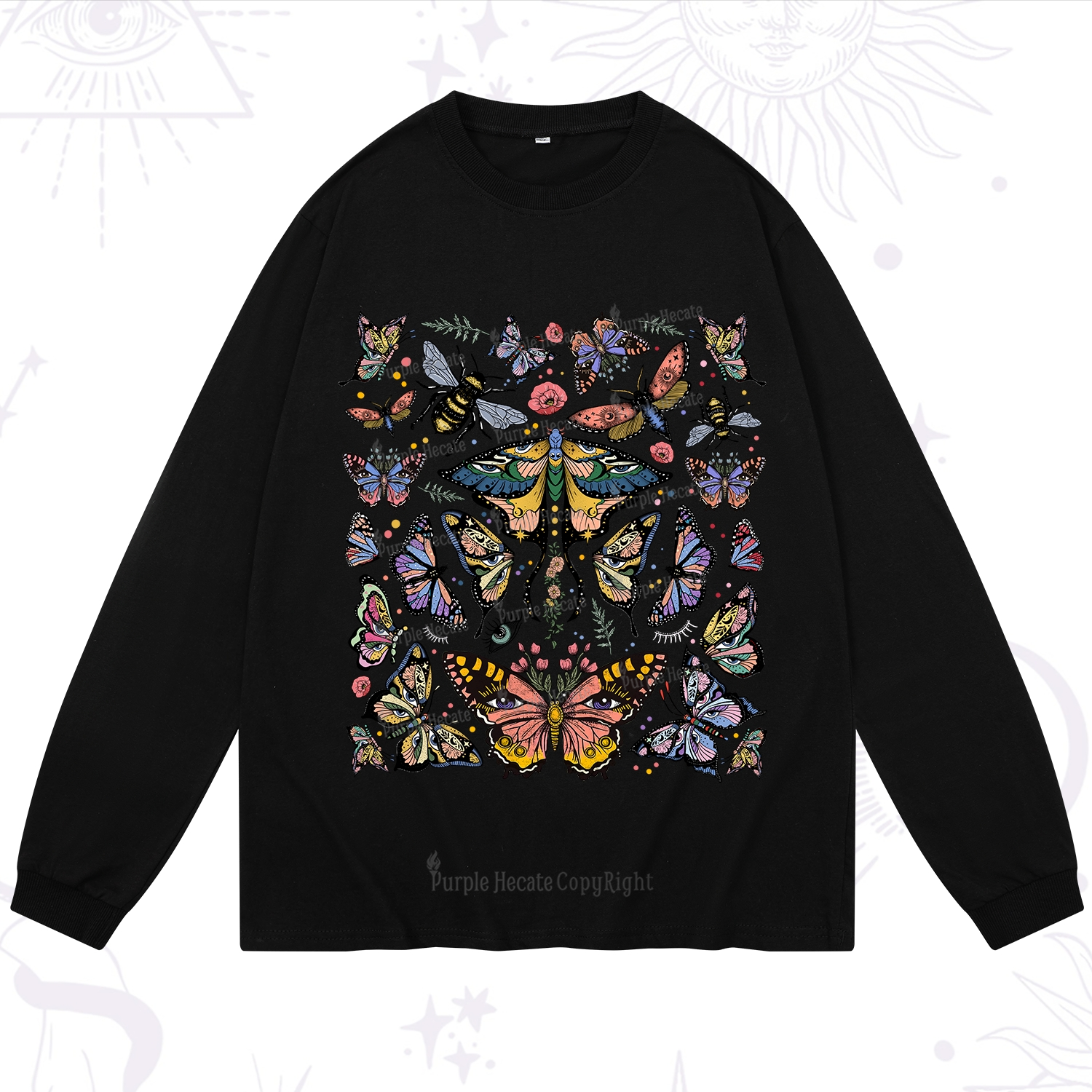 Purplehecate Mystical Butterfly & Moth Long Sleeve T-Shirt