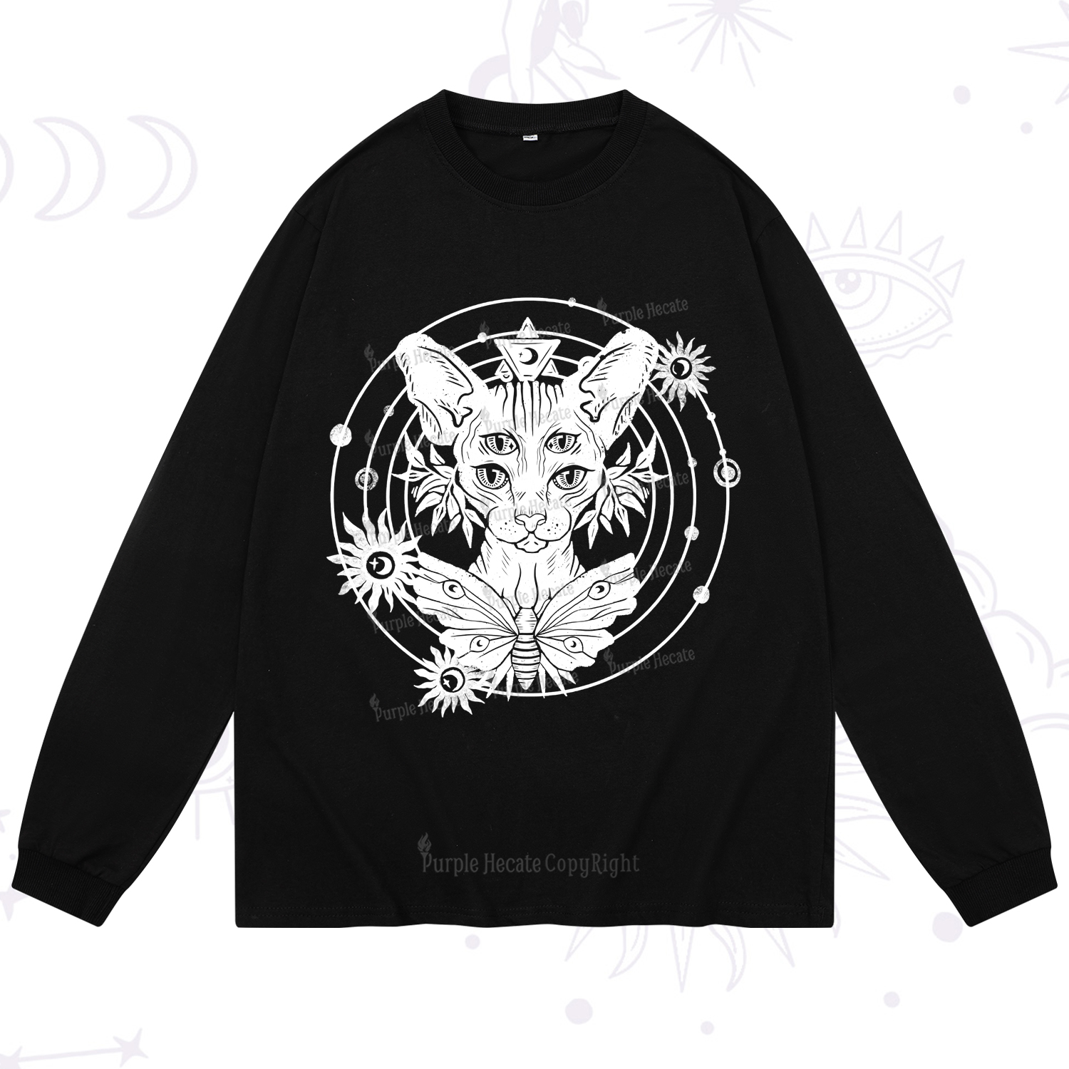 Purplehecate Mystic Sphynx Cat Lover Long Sleeve T-Shirt