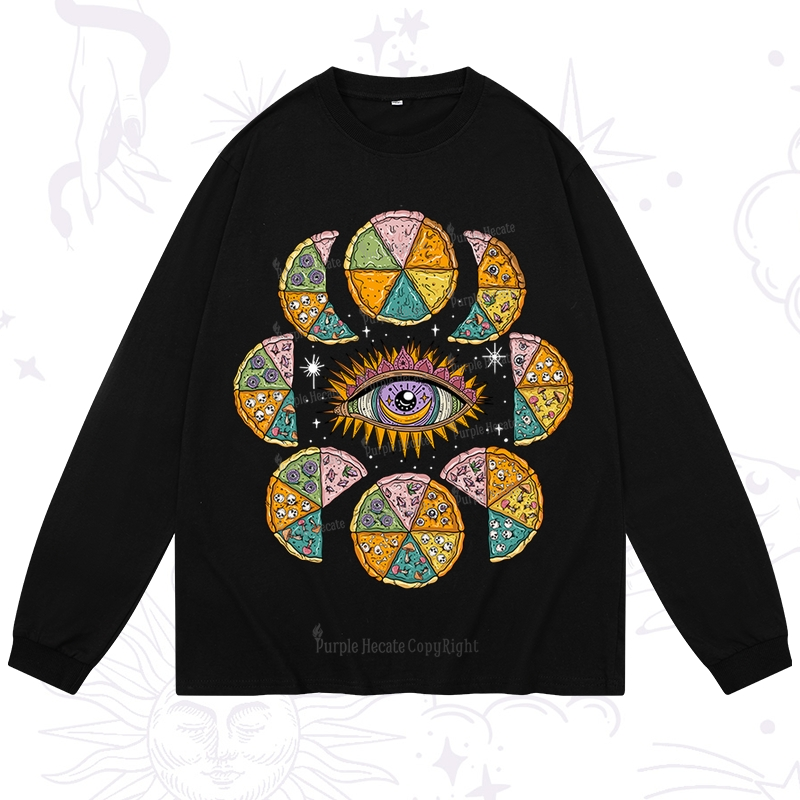Purplehecate Moon Phase Pizza Long Sleeve T-Shirt