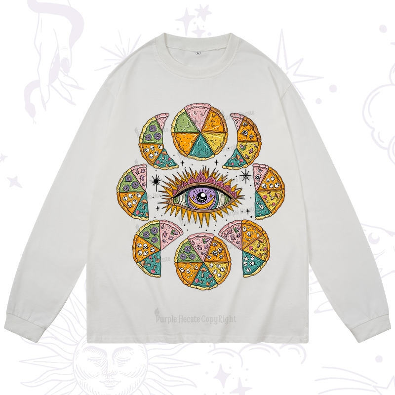 Purplehecate Moon Phase Pizza Long Sleeve T-Shirt