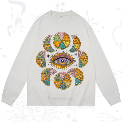 Purplehecate Moon Phase Pizza Long Sleeve T-Shirt