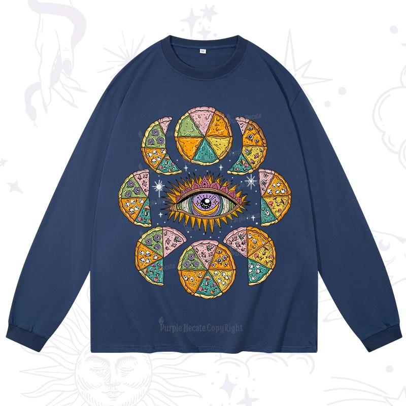 Purplehecate Moon Phase Pizza Long Sleeve T-Shirt
