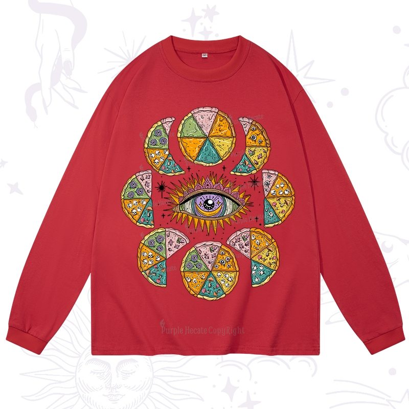 Purplehecate Moon Phase Pizza Long Sleeve T-Shirt