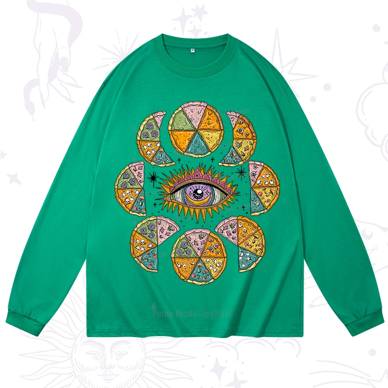 Purplehecate Moon Phase Pizza Long Sleeve T-Shirt