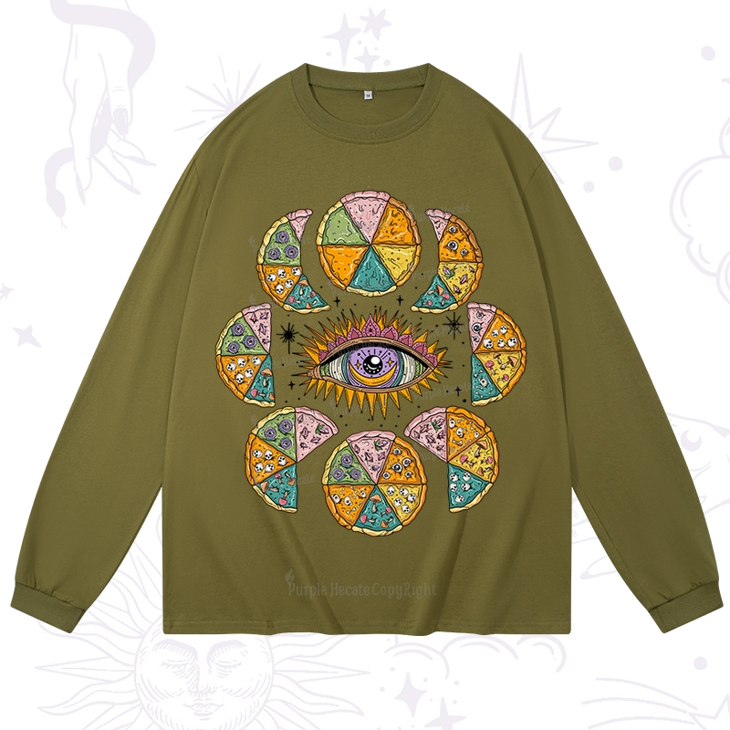Purplehecate Moon Phase Pizza Long Sleeve T-Shirt