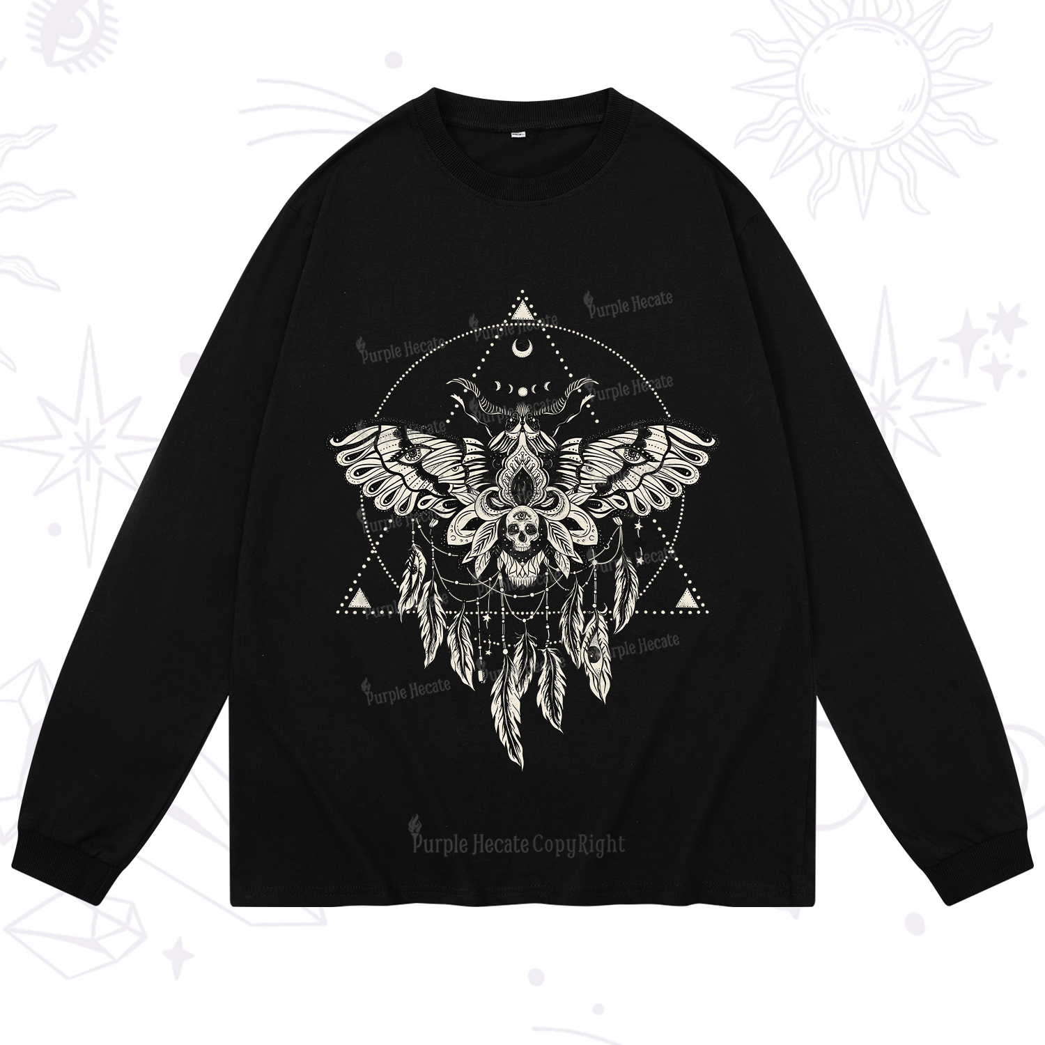 Purplehecate Mystical Luna Moth Long Sleeve T-Shirt