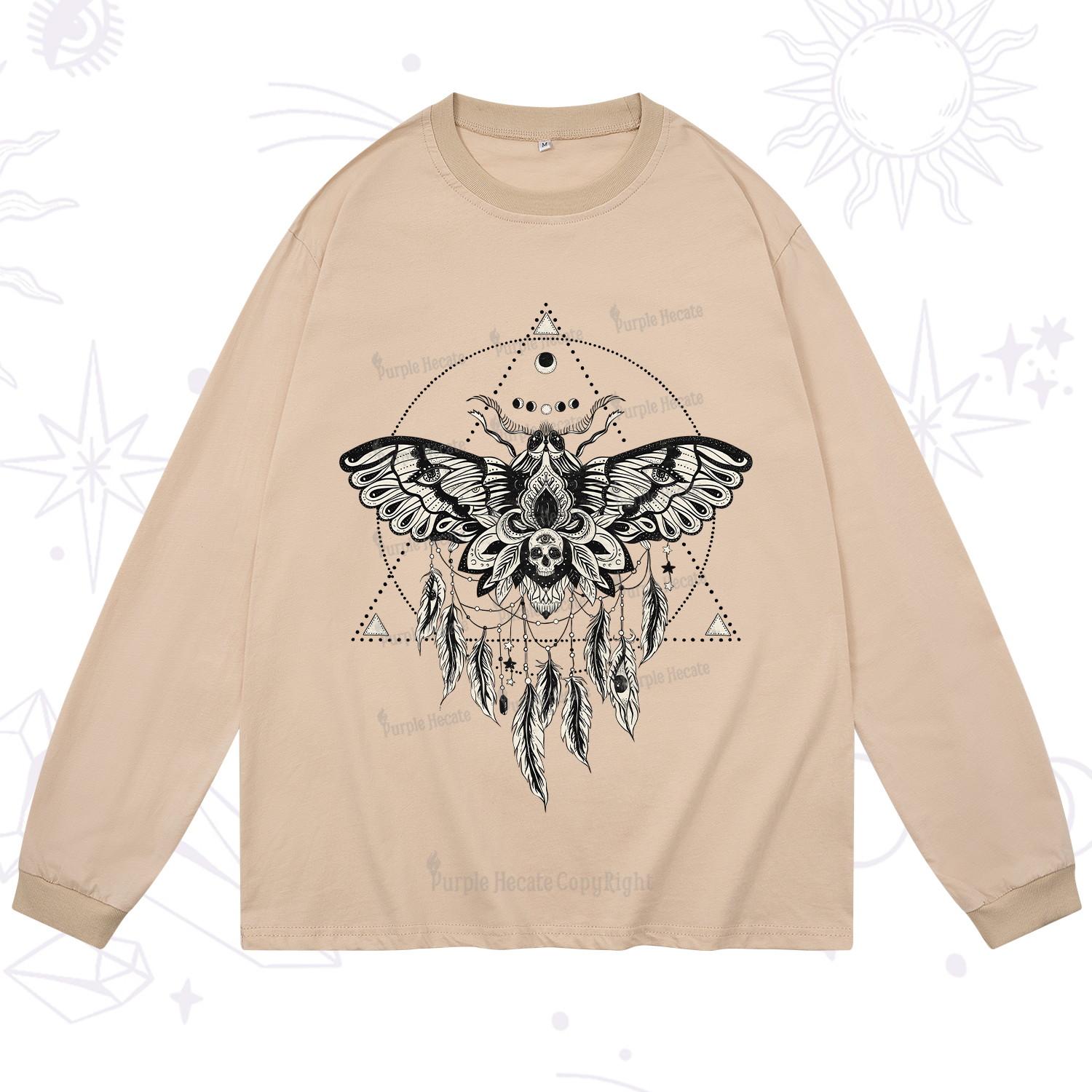 Purplehecate Mystical Luna Moth Long Sleeve T-Shirt