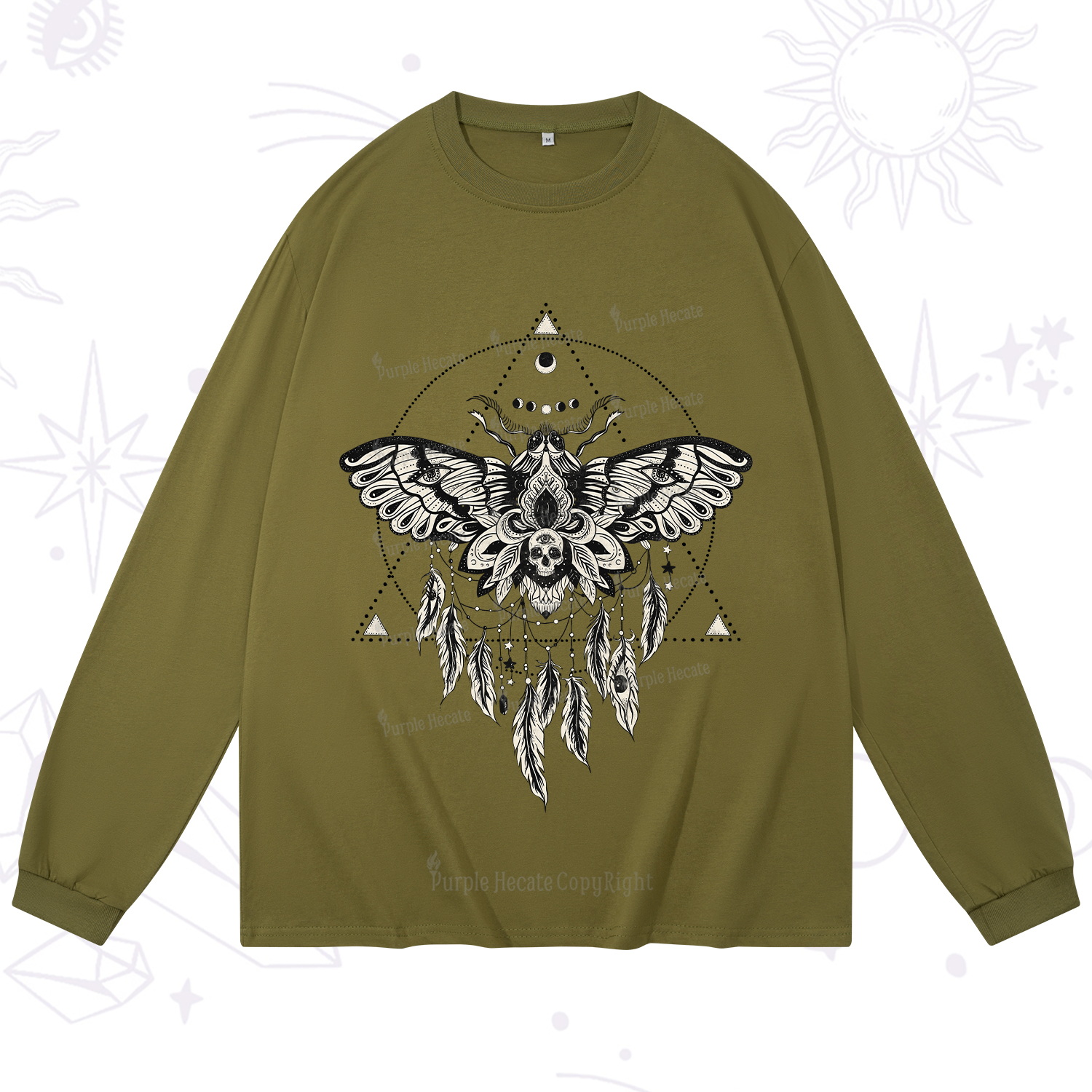 Purplehecate Mystical Luna Moth Long Sleeve T-Shirt