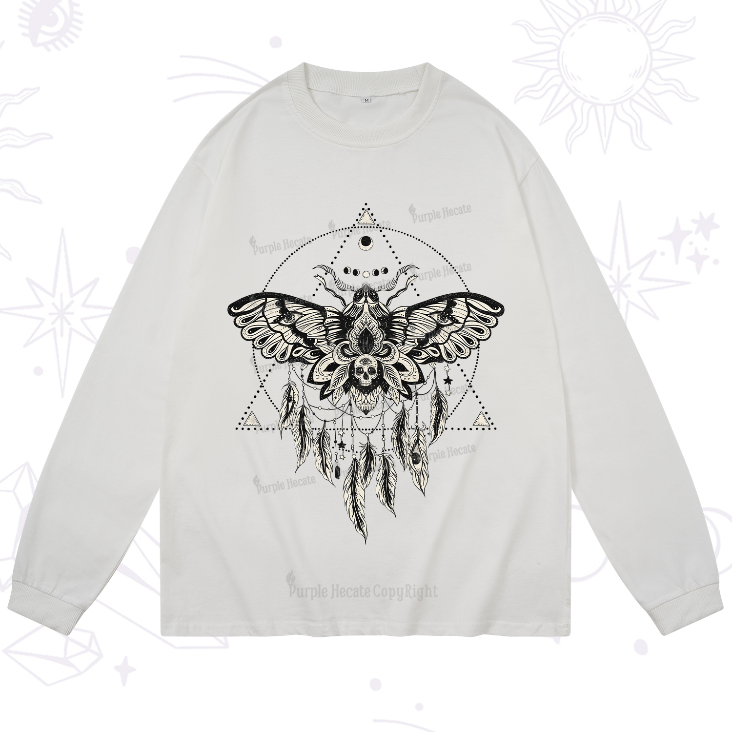Purplehecate Mystical Luna Moth Long Sleeve T-Shirt