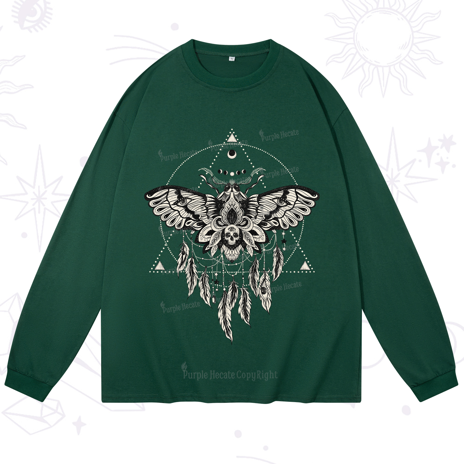 Purplehecate Mystical Luna Moth Long Sleeve T-Shirt