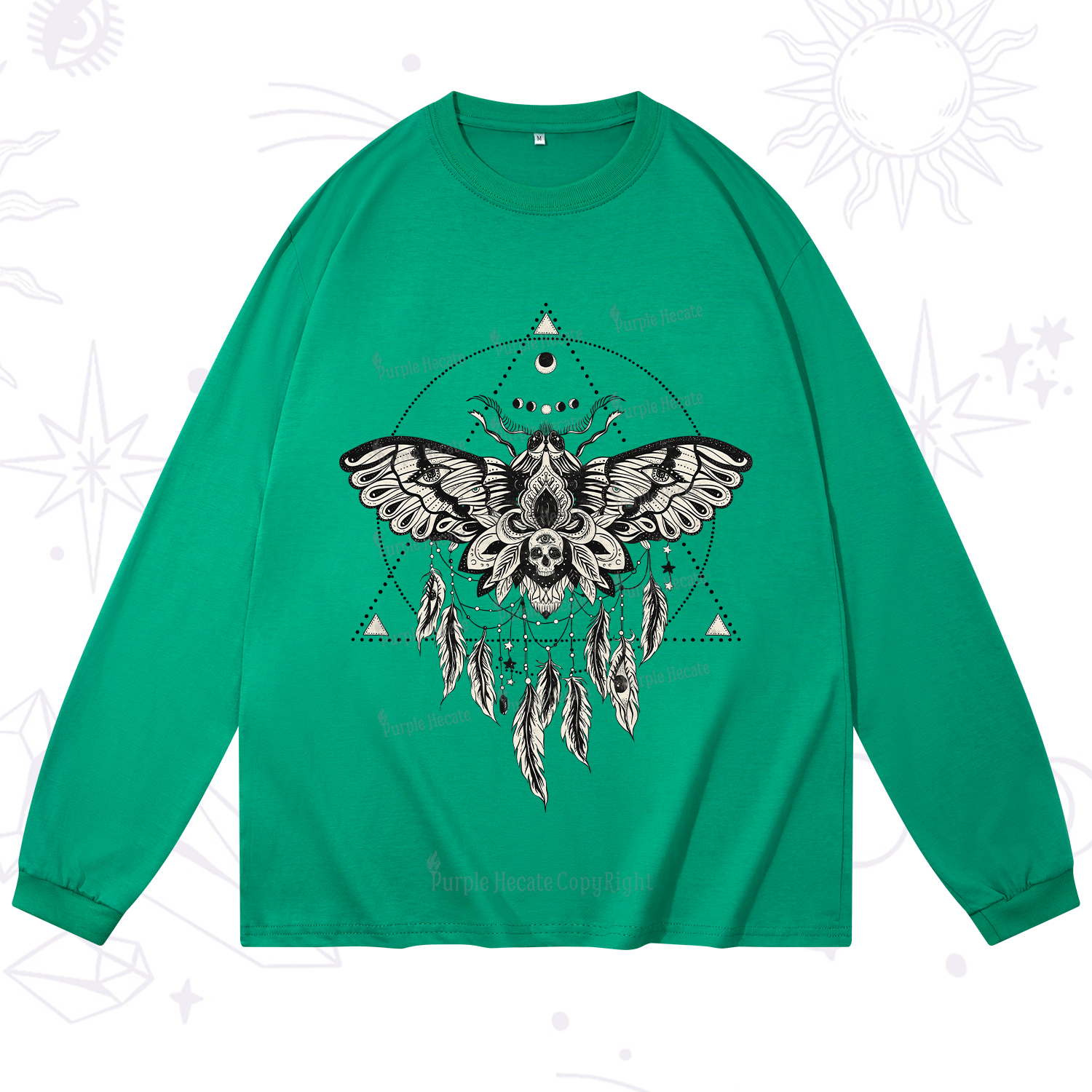 Purplehecate Mystical Luna Moth Long Sleeve T-Shirt
