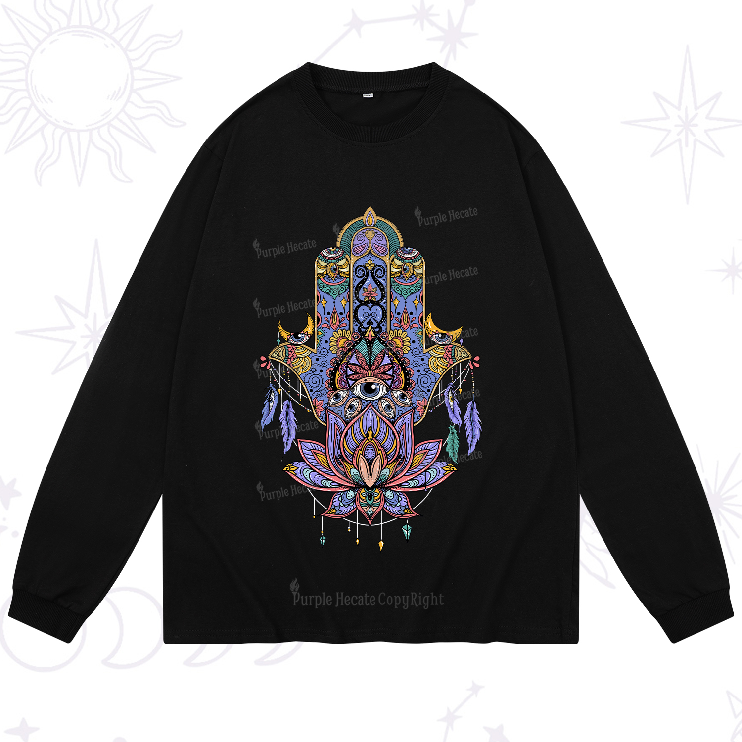 Purplehecate Hamsa Evil Eye Long Sleeve T-Shirt