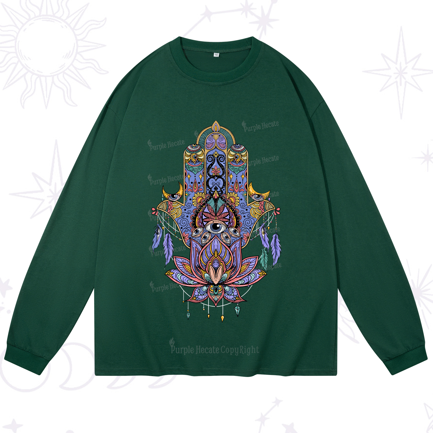 Purplehecate Hamsa Evil Eye Long Sleeve T-Shirt
