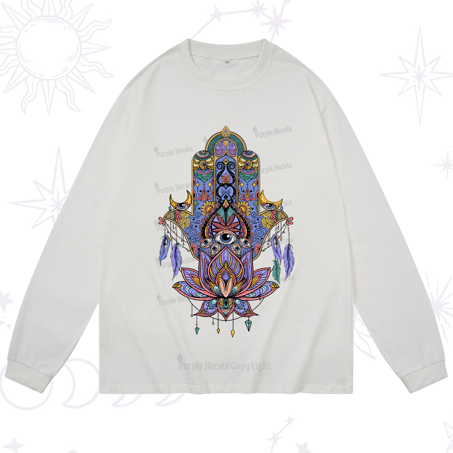 Purplehecate Hamsa Evil Eye Long Sleeve T-Shirt