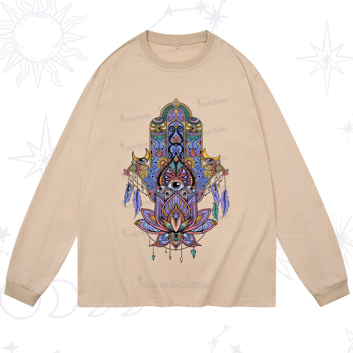 Purplehecate Hamsa Evil Eye Long Sleeve T-Shirt