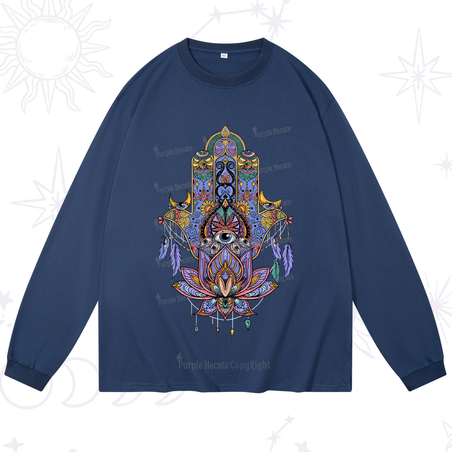 Purplehecate Hamsa Evil Eye Long Sleeve T-Shirt