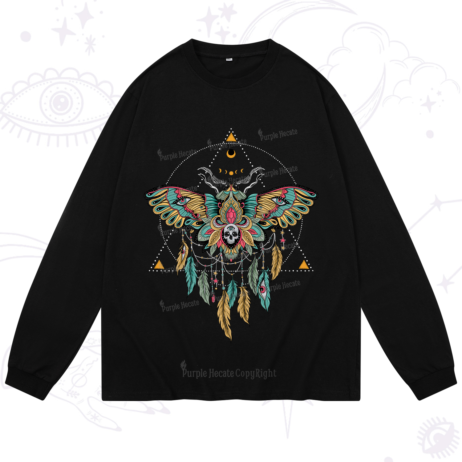 Purplehecate Dreamcatcher Moth Wings Long Sleeve T-Shirt