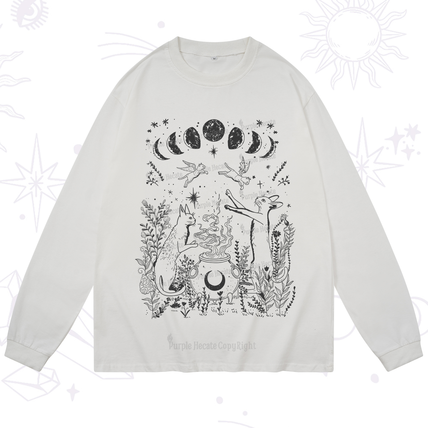 Purplehecate Celestial Cat Long Sleeve T-Shirt