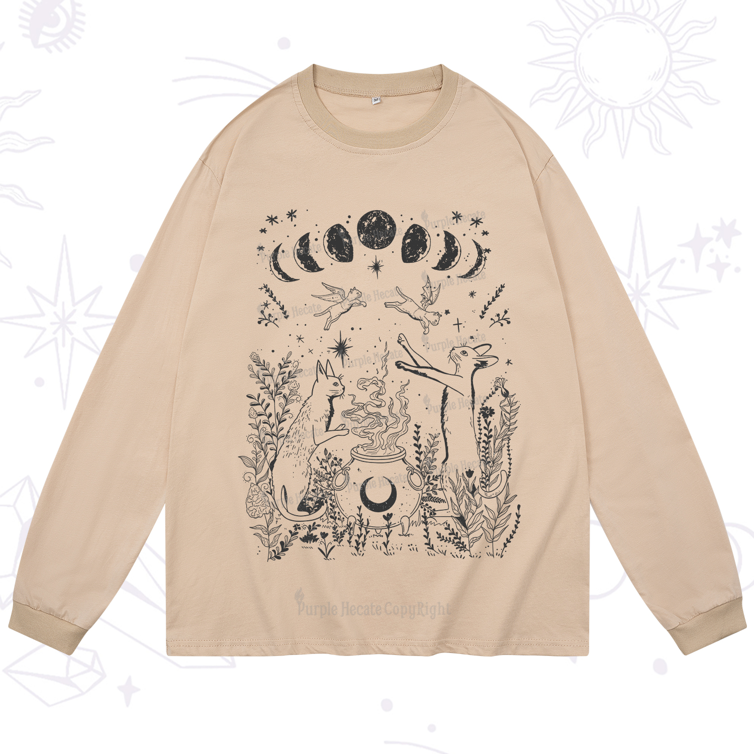 Purplehecate Celestial Cat Long Sleeve T-Shirt