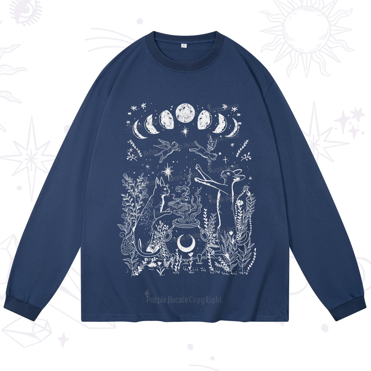 Purplehecate Celestial Cat Long Sleeve T-Shirt