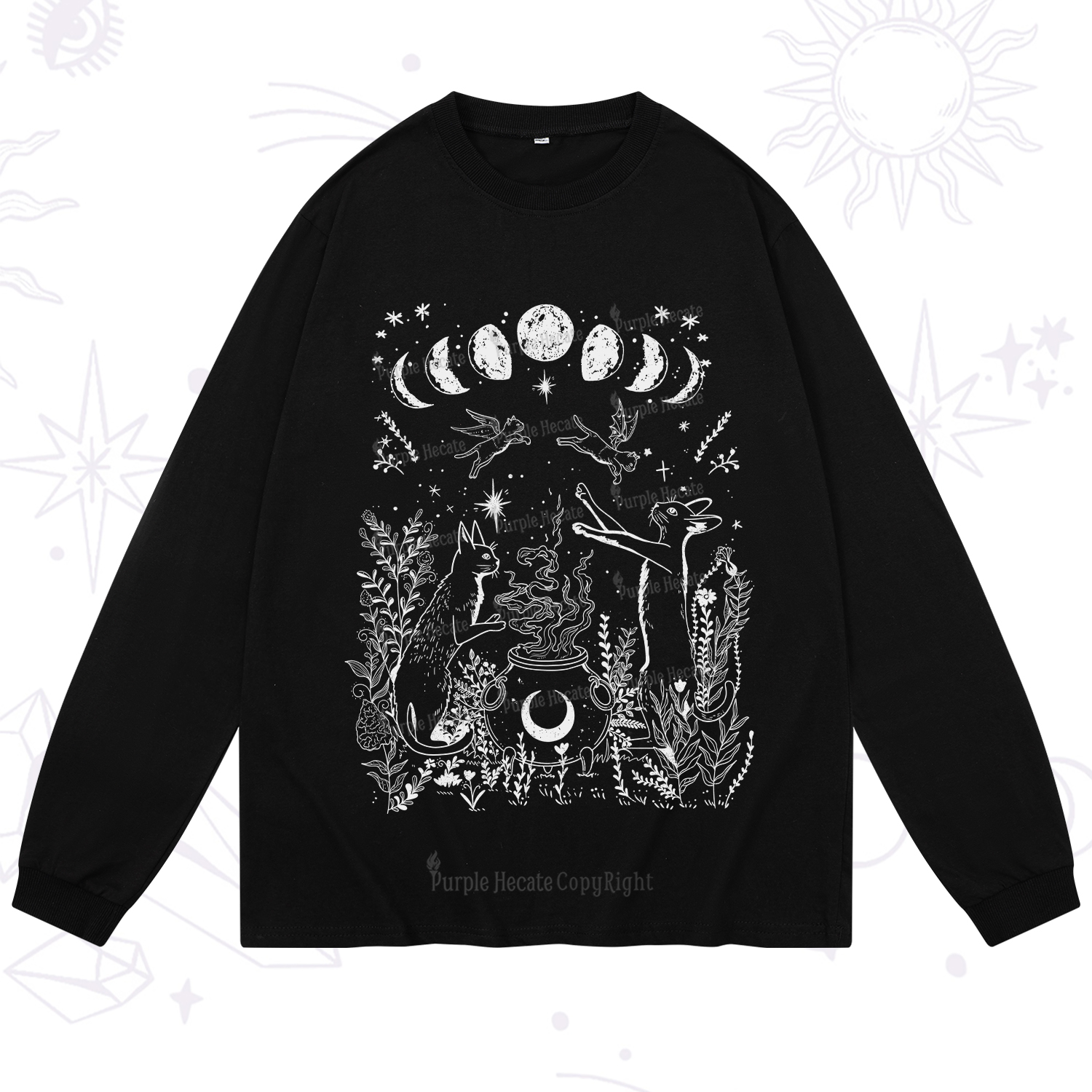 Purplehecate Celestial Cat Long Sleeve T-Shirt